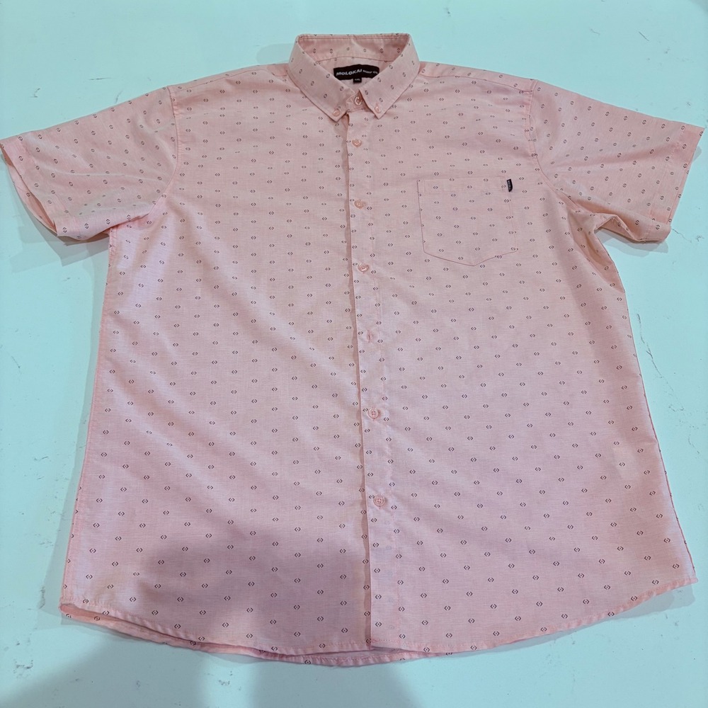 Molokai Surf Co Mens XXL Peach Pink Geometric Diamond Print Short Sleeve Shirt